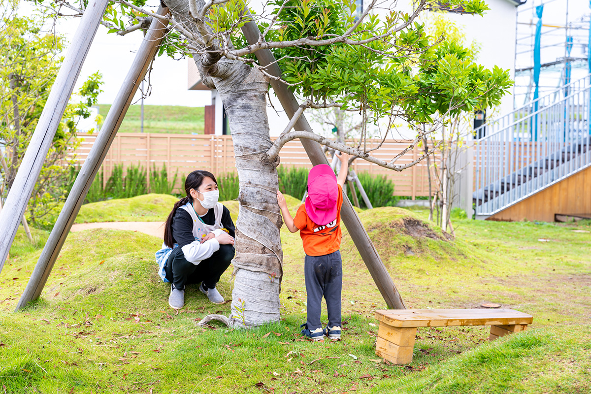 「木に登りたい！」そんな子どもの「やりたい」を大切にしている。